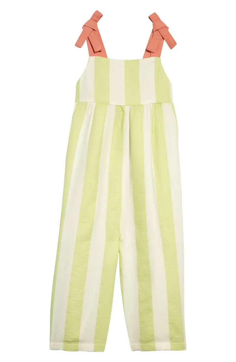 Kids' Windowpane Plaid Shoulder Tie Jumpsuit | Nordstrom