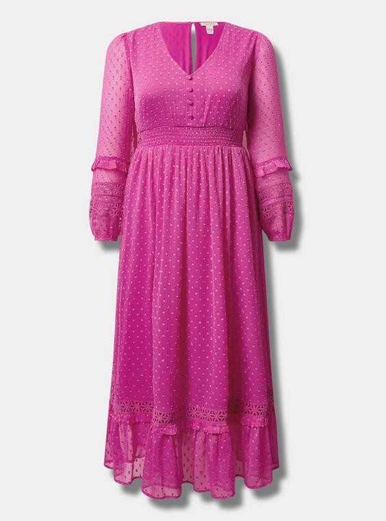 Festi Chiffon Clip Dot Ruffle Sleeve Maxi Dress | Torrid (US & Canada)