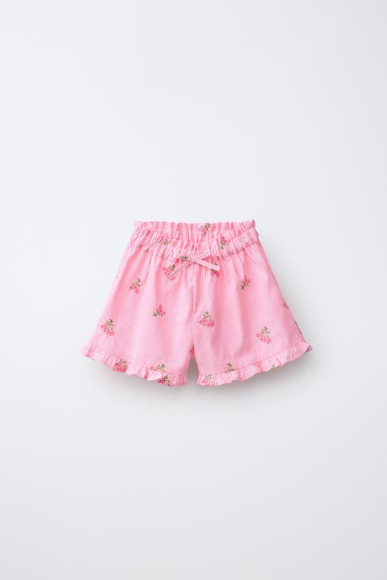STRIPED EMBROIDERED FLOWER SHORTS | Zara US