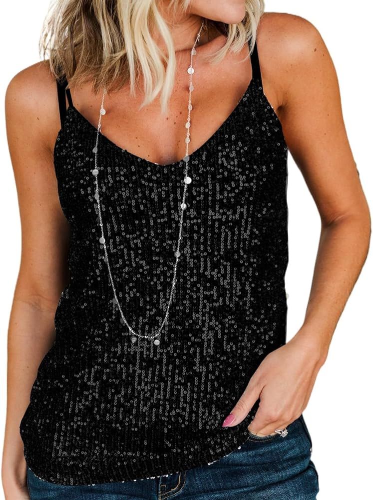 lime flare Women Sexy Sparkle Shimmer Cami Tank Tops Las Vegas Disco Sequin Camisole | Amazon (US)