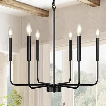 Black Chandelier,Modern Farmhouse Chandeliers for Dining Room 6-Lights Matt Rustic Black Candle P... | Amazon (US)