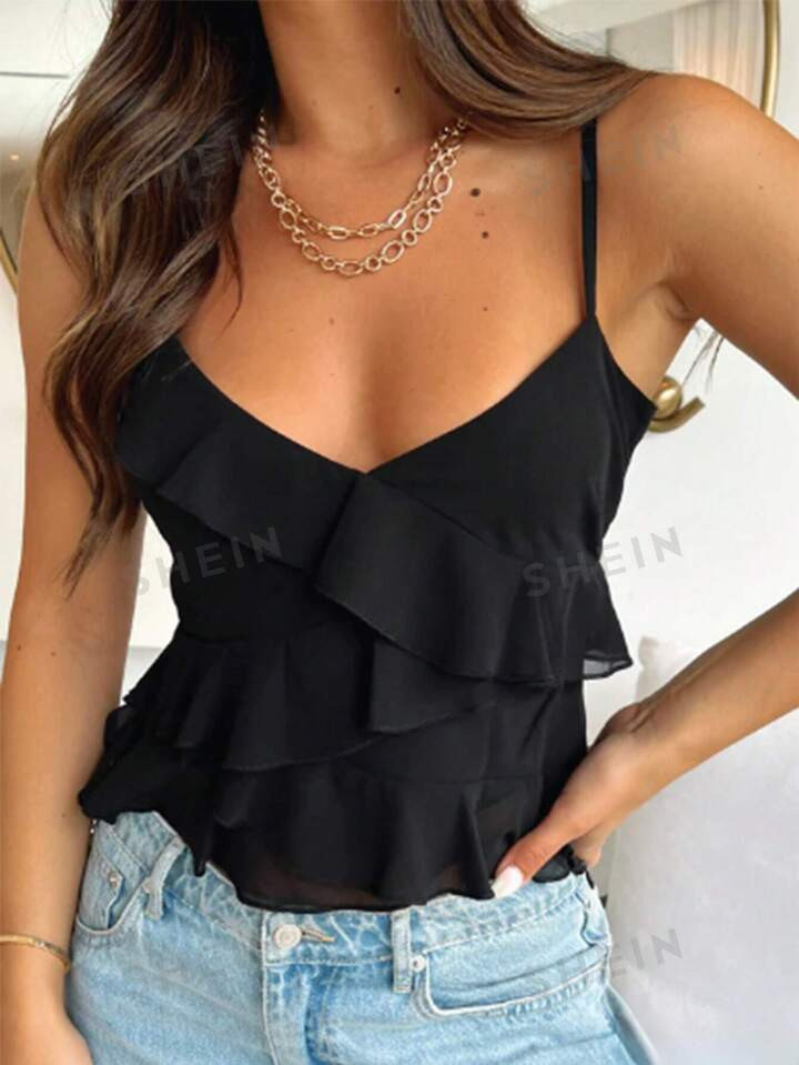 SHEIN EZwear Women's Solid Color Ruffled Hem Camisole Top | SHEIN USA | SHEIN