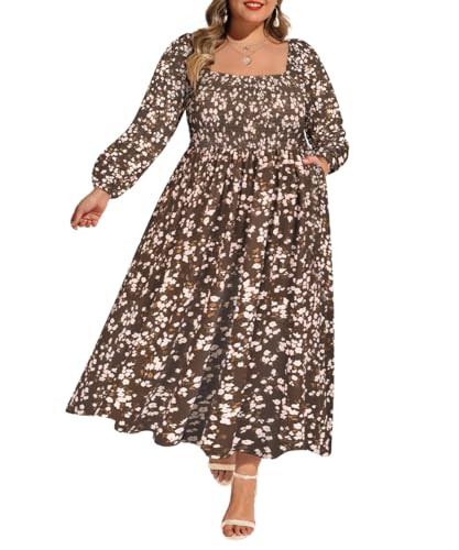 RITERA Plus Size Dresses for Curvy Women Square Neck Fall Long Sleeve Floral Smocked Maxi Dress w... | Amazon (US)