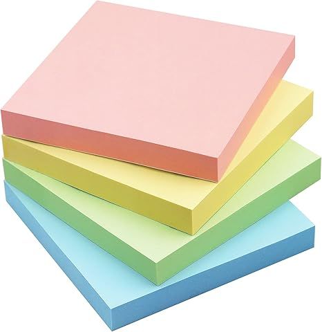 Sticky Notes 3x3 Self-Stick Notes Bright Colors Sticky Notes 4 Pads 100 Sheets/Pad (Pastel) | Amazon (US)