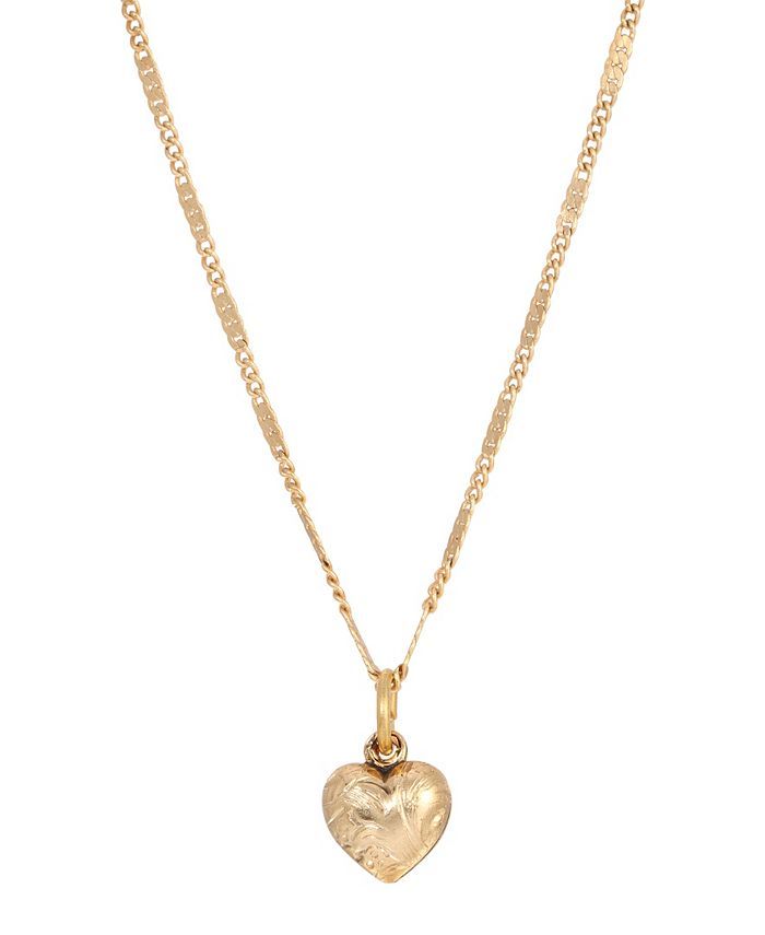 14k Gold-Plated Small Puffed Heart Floral Pattern Necklace | Macys (US)