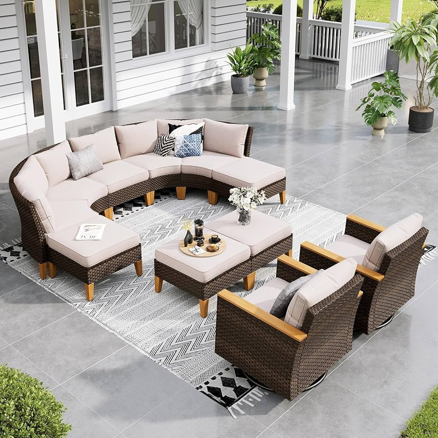 Sophia & William Half Moon Outdoor Sectional Furniture with High Back Swivel Rocker Chairs and Cu... | Amazon (US)