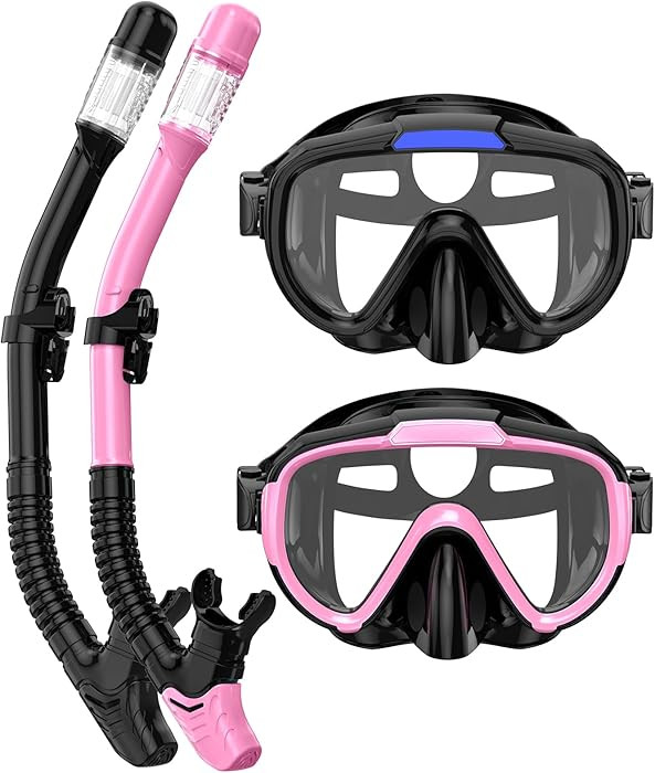 Snorkel Set Adults Snorkeling Gear Anti-Fog Panoramic View Swim Mask Dry Top Snorkel Kit with Car... | Amazon (US)