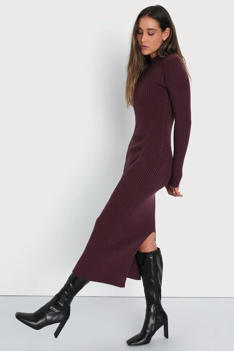 Autumnal Sensation Plum Purple Ribbed Long Sleeve Sweater Dress | Lulus (US)