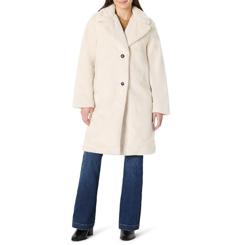 Amazon Essentials Women's Relaxed-Fit Long Faux Fur Coat with Lapel Collar, Beige, Medium | Amazon (US)