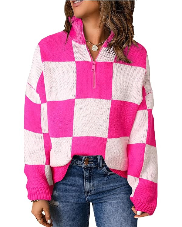 EVALESS Sweaters for Women Waffle Kint Long Sleeve Quarter Zip Pullover Polo V Neck Sweater for W... | Amazon (US)