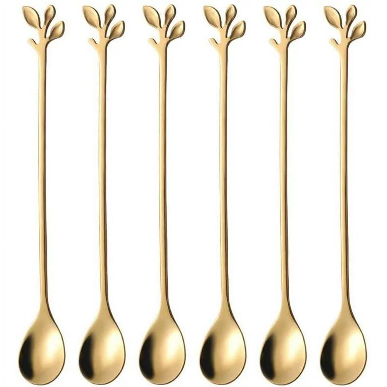 YEUHTLL Long Handle Iced Tea Spoons set Creative Gold Leaf Cocktail Stirring Spoons, Premium Food... | Walmart (US)
