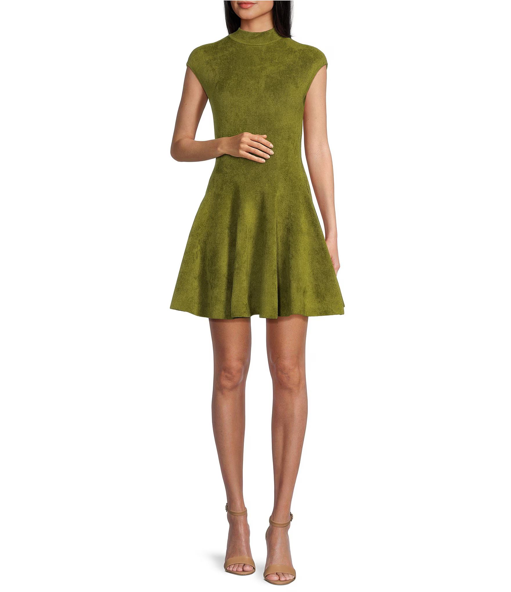 Laney Solid Chenille Knit Mock Neck Cap Sleeve Fit and Flare Mini Dress | Dillard's