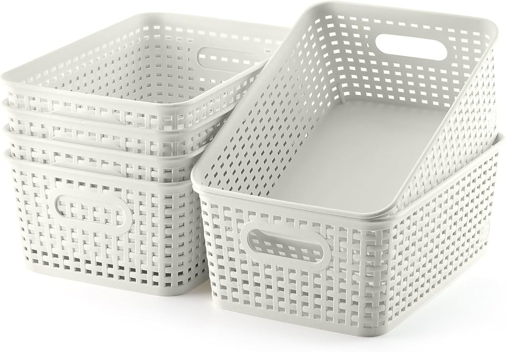 Plastic Storage Baskets Set of 6 Sturdy Pantry Organizers and Storage Bins Storage Container for ... | Amazon (US)