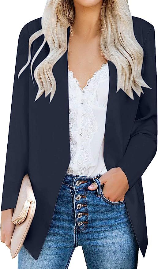 GRAPENT Women's Open Front Business Casual Pocket Work Office Blazer Jacket Suit | Amazon (US)