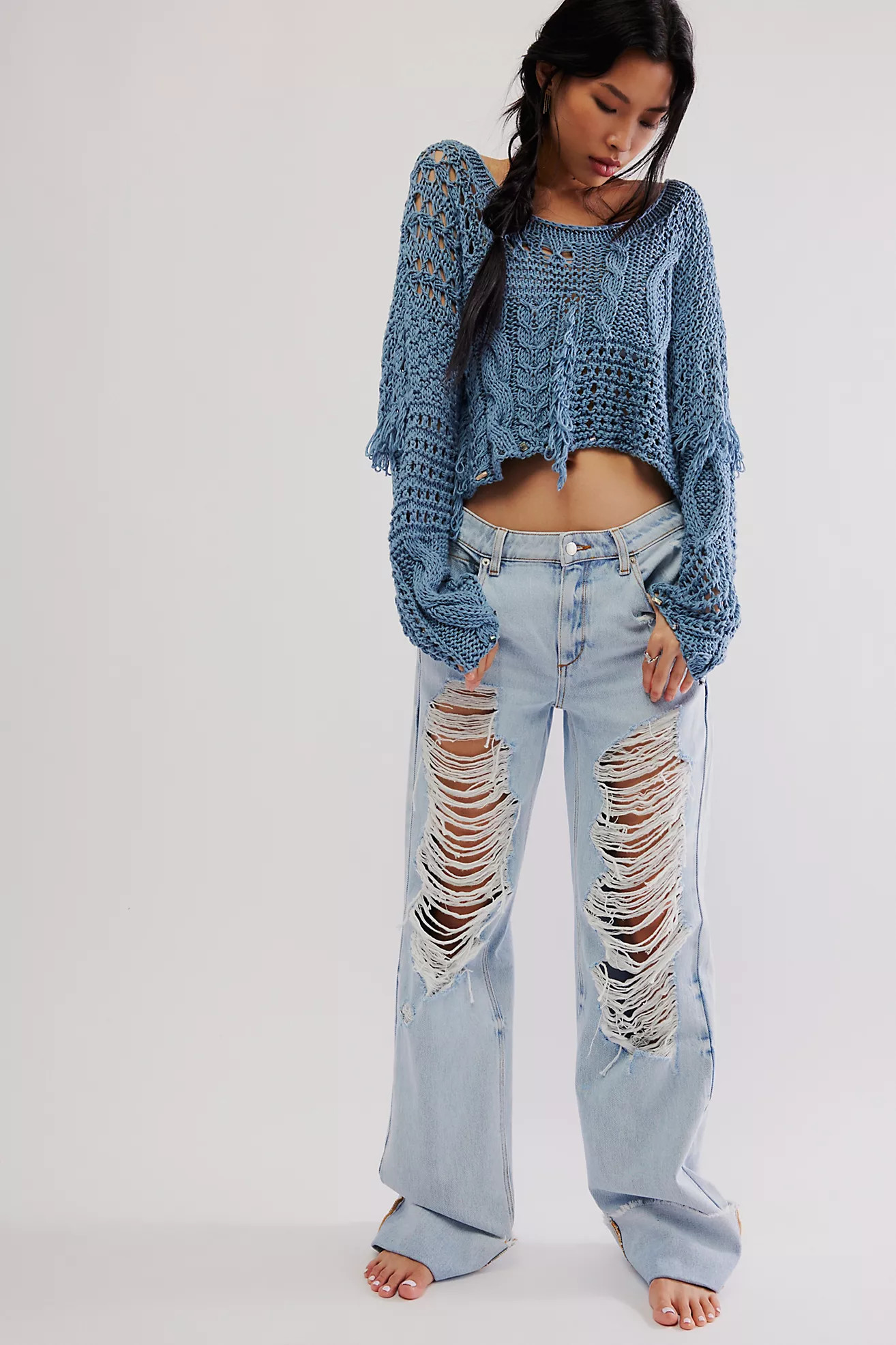 SER.O.YA Margot Cuffed Distressed Jeans | Free People (Global - UK&FR Excluded)