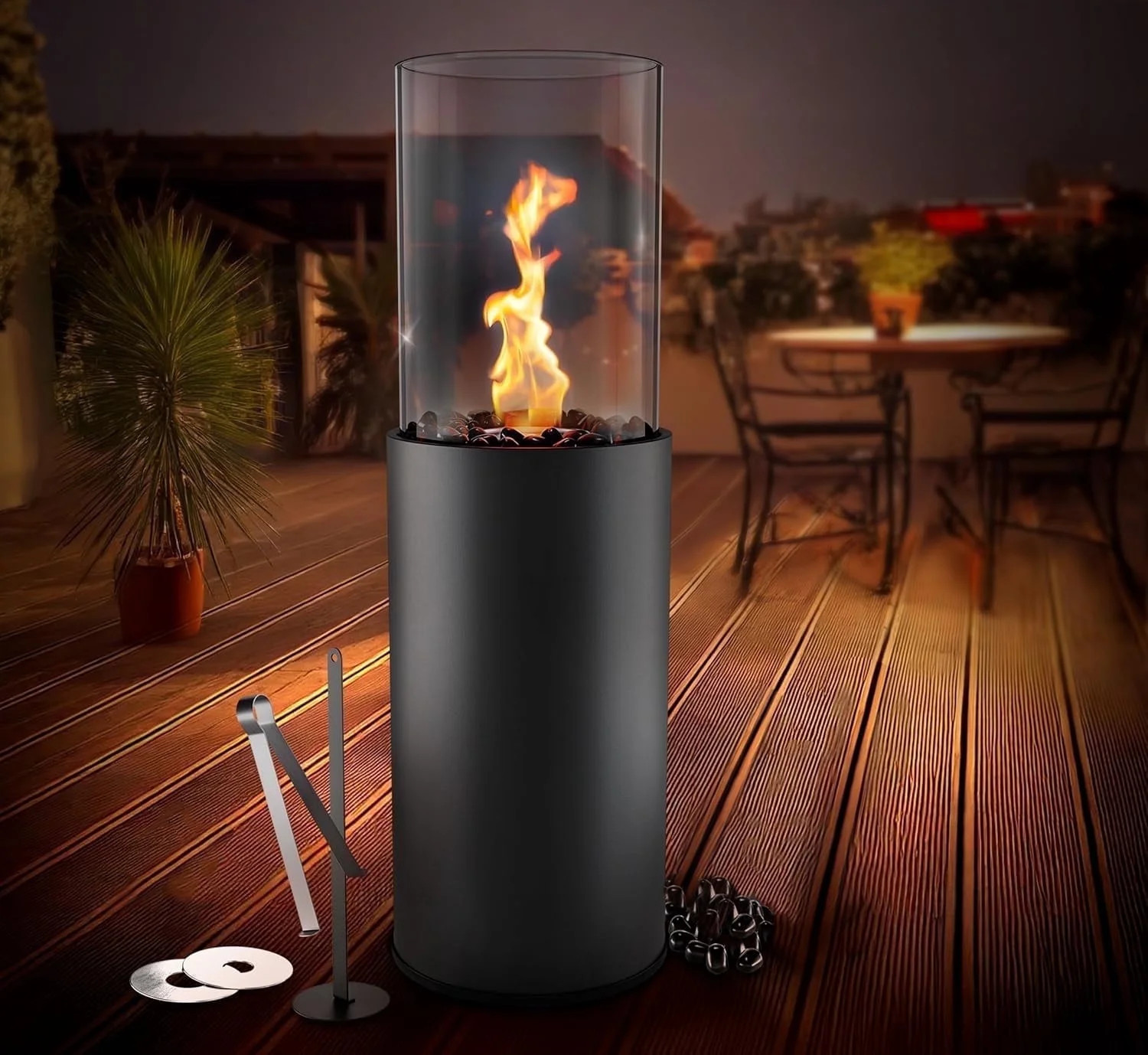 Large Standing fire Pit with Decorated Stones, 3 Hrs Burning time ,Modern Décor for Home, Balcon... | Walmart (US)