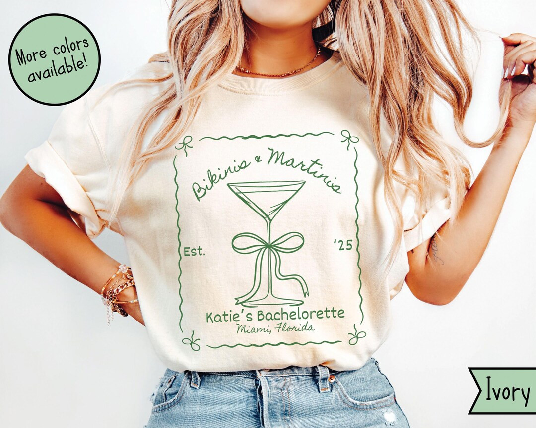 Custom Bikinis and Martinis Bachelorette Comfort Colors Shirts, Bachelorette Tee Shirts, Martini ... | Etsy (US)