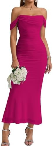 KUTUMAI Off The Shoulder Maxi Long Dress Corset Ruched Bodycon Cocktail Formal Wedding Guest Dres... | Amazon (US)