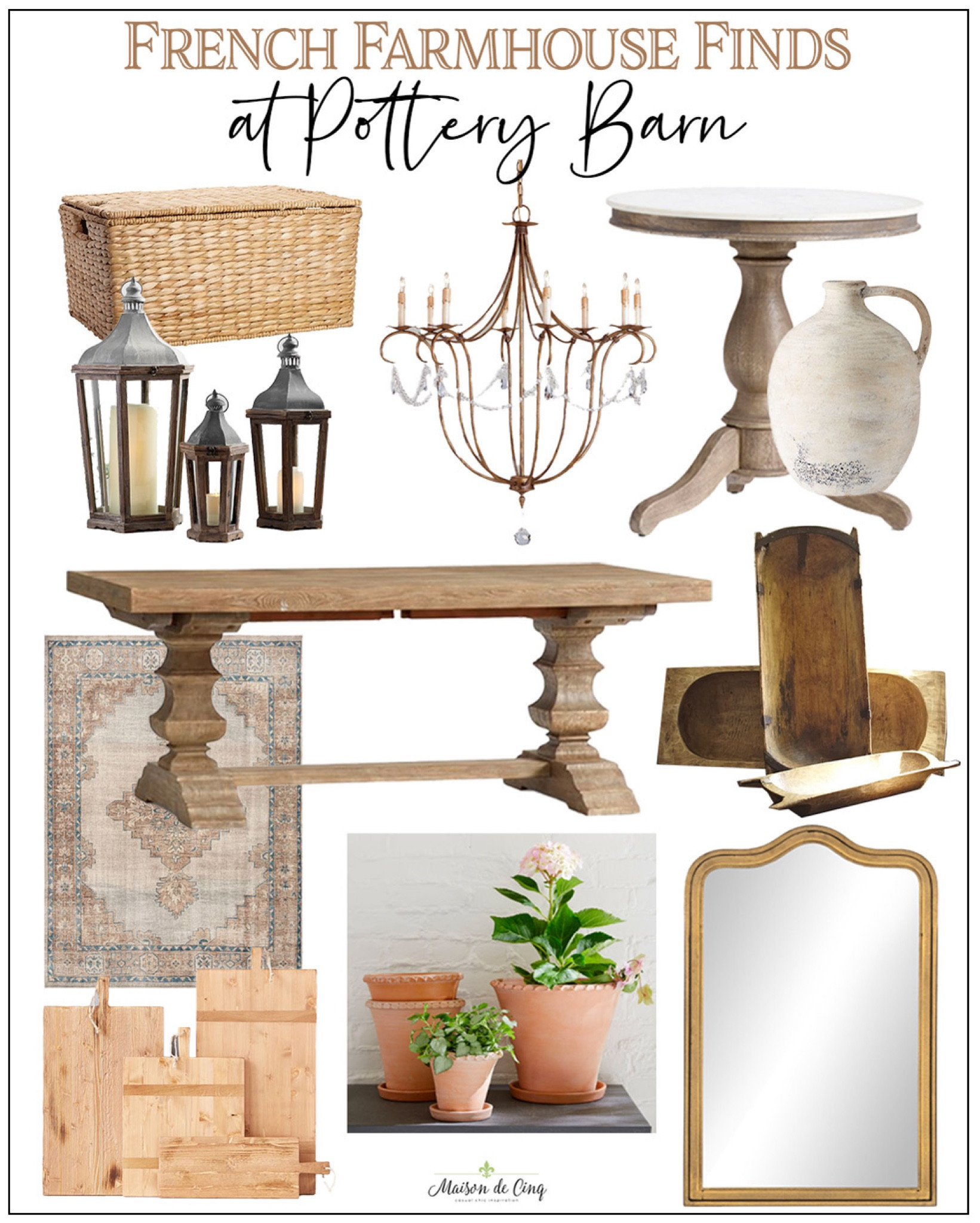 All my fave European and French style pieces at Pottery Barn!
#homedecor #frenchfarmhouse #diningtable #mirror #rusticvase #arearug #chandelier 

#LTKunder100 #LTKhome #LTKFind