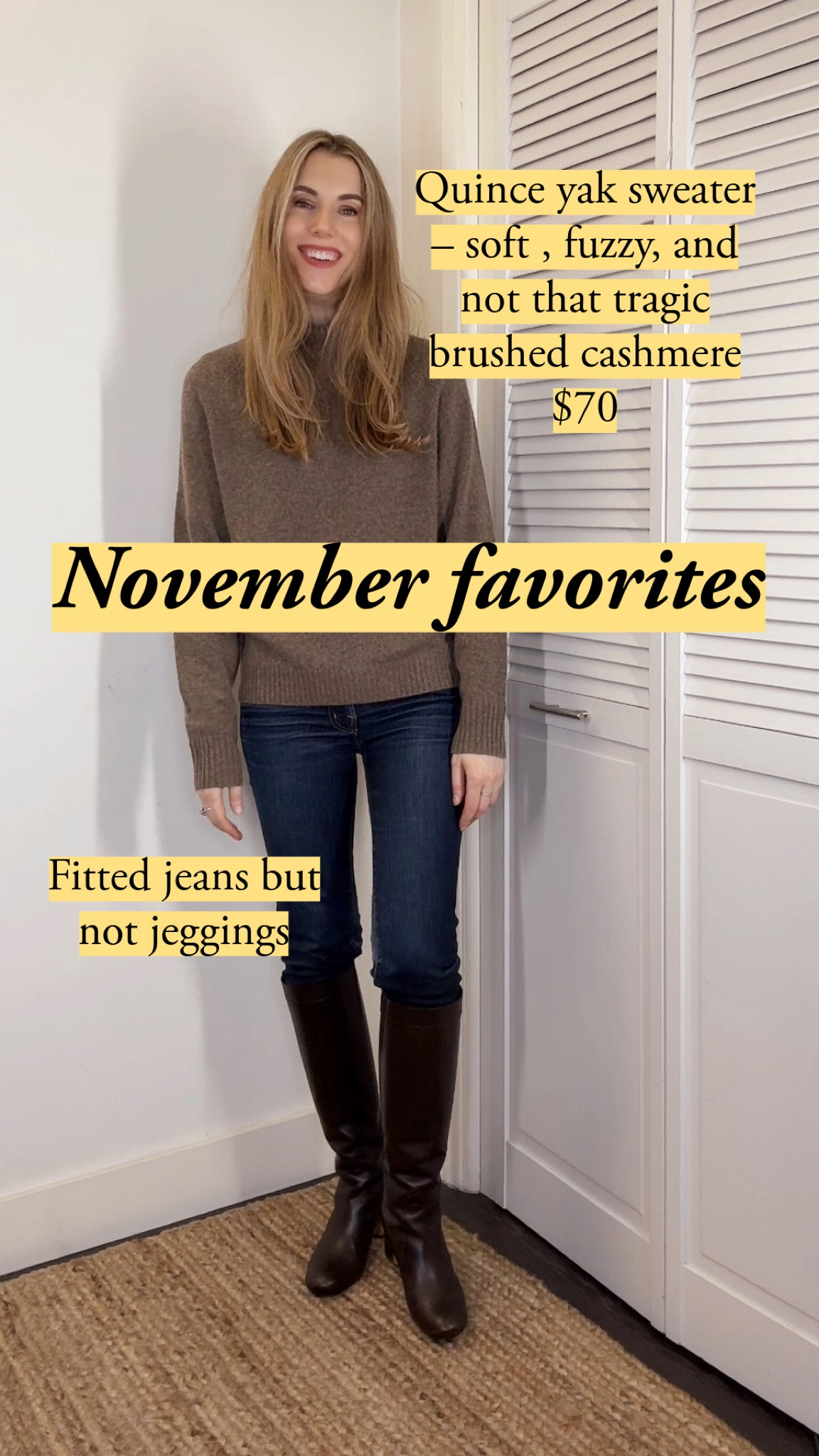 Yak wool is so soft that I forget I’m wearing a turtleneck. It’s naturally fuzzy so no need to do a brushed effect - brushed cashmere is at least halfway to pilling when you buy it. Not yak. 

I’m wearing size small, which is my usual size. I’m 5’7”, and I wear sizes 0-4  

#affordableluxury #classicstyle #boots 

#LTKCyberWeek #LTKGiftGuide #LTKFindsUnder100 #LTKHoliday #LTKShoeCrush