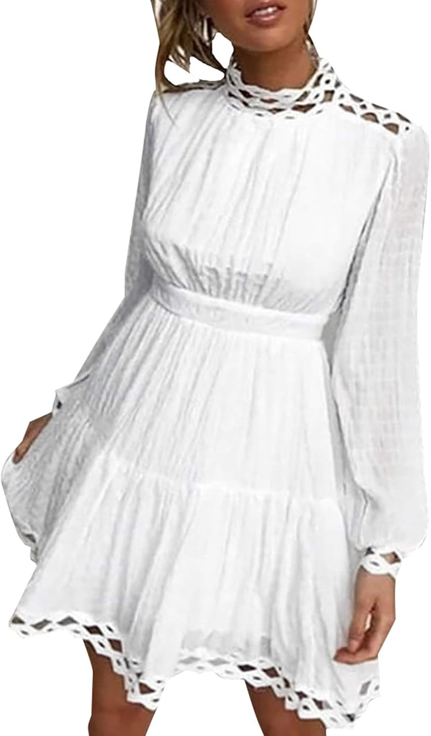 SOLERSUN Women's Casual Chiffon Party Mini Dress Bishop Sleeve Ruffle Hem High Waist A Line Flowy... | Amazon (US)