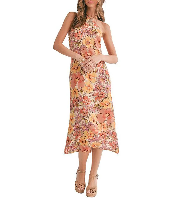 Sage The Label Malta Floral Print Halter Neck Sleeveless Midi Dress | Dillard's | Dillard's