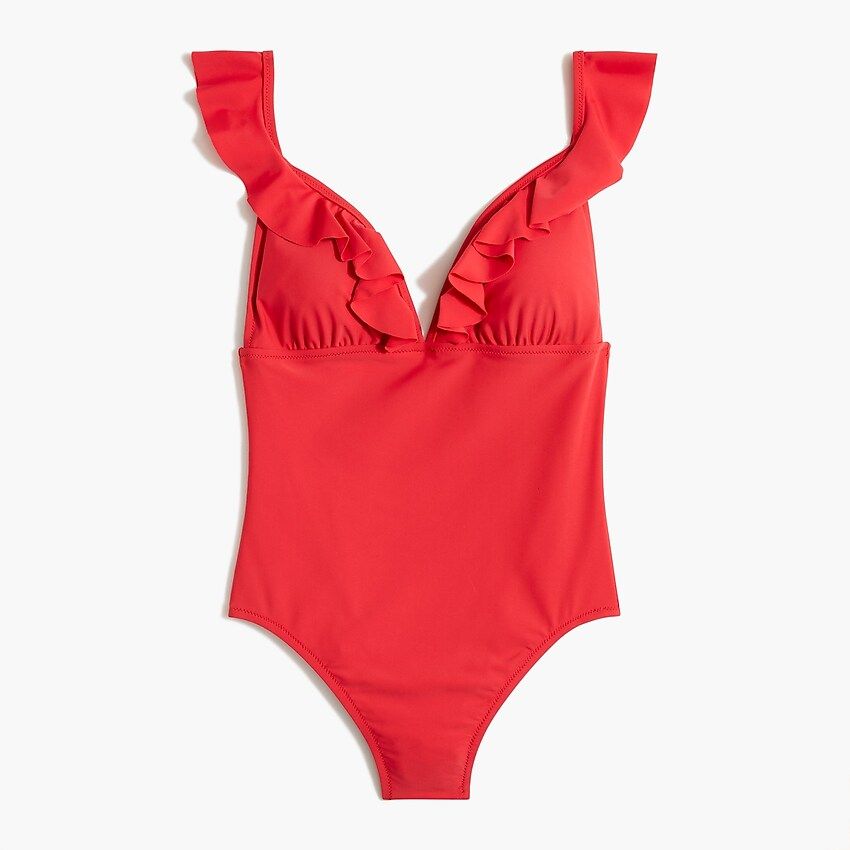 Ruffle-shoulder V-neck one-piece swimsuit | J.Crew Factory