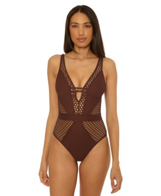 Becca Women's Castaway Fishnet One-Piece Swimsuit - Macy's | Macy's