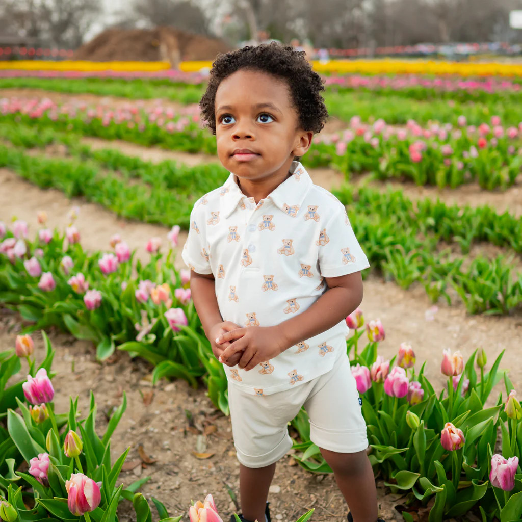 Toddler Short Sleeve Polo in Teddy Bear | Kyte Baby