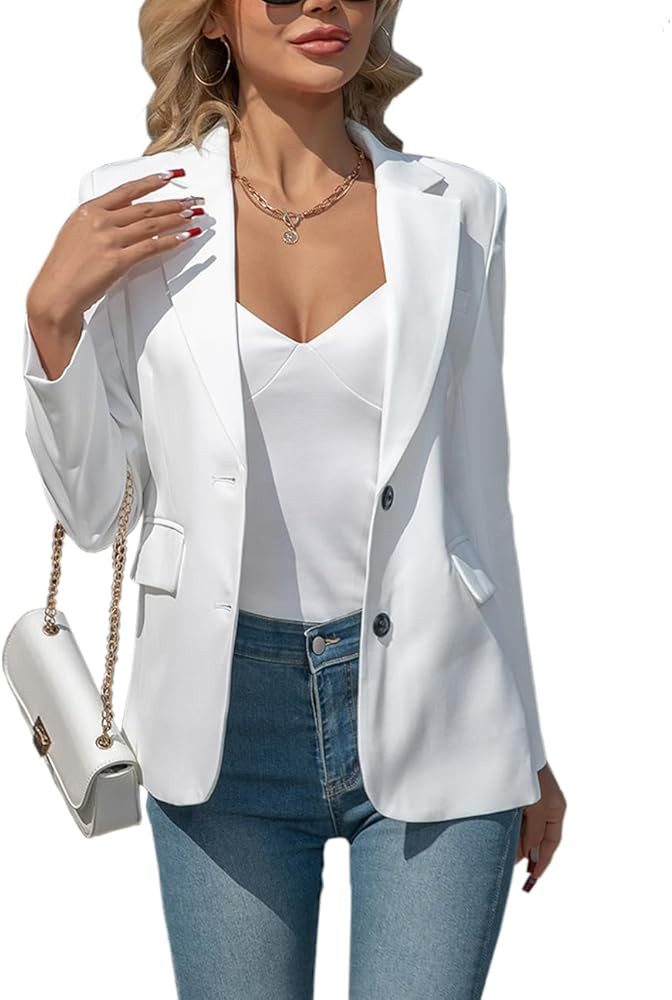 Women's Blazers Business Casual Padded Shoulder Blazer - Long Sleeve Slim Fit Work Office Suit Ja... | Amazon (US)