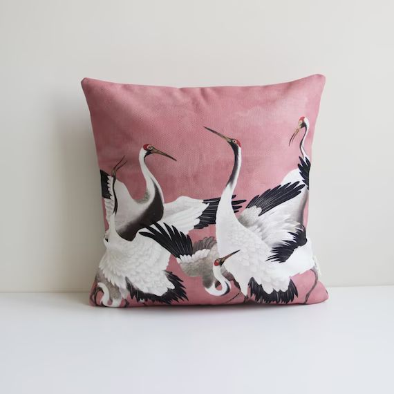 Pink Cranes Throw Pillow Cover - Japanese Style Decorative Cushion Covers , Birds Decor Pillow Ca... | Etsy (US)