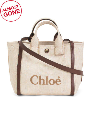 Made In Italy Leather Canvas And Raffia Small Carry On Tote With Strap | TJ Maxx