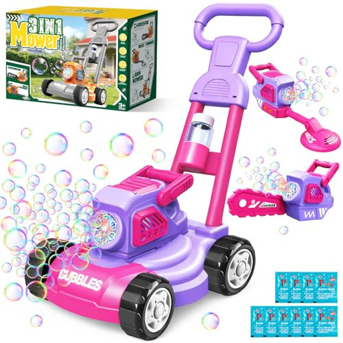 CRATIVWOOD Bubble Lawn Mower for Kids Ages 3-8, 3-in-1 Bubble Machine with 10 Bubble Solution Refills, Outdoor Push Toy for Toddlers Boys Girls, Easter Summer Birthday Gift for 3+ Year Old | Amazon (US)