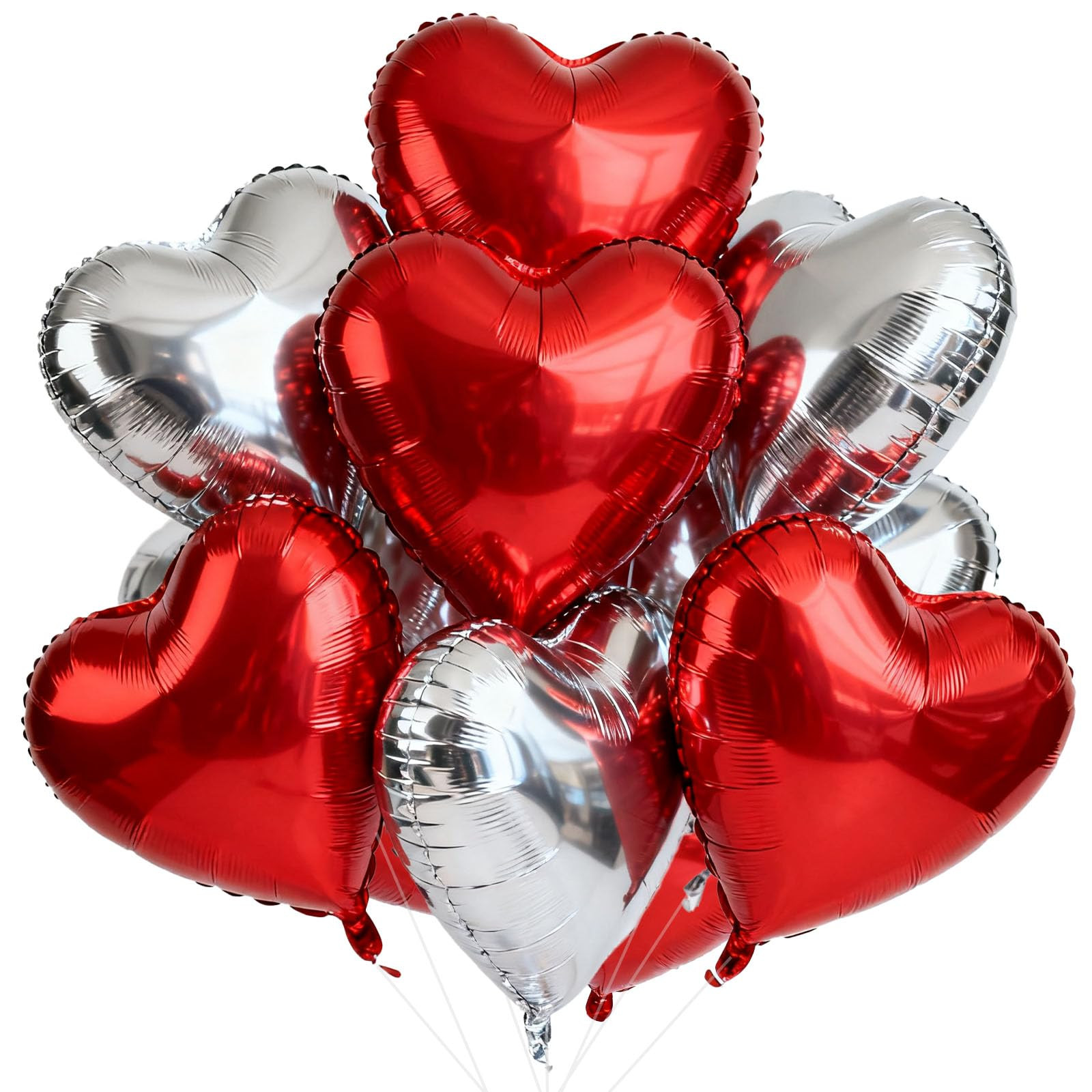 18 Inch Red Silver Heart Balloons, 12 Pcs Heart Foil Mylar Balloons, Red Silver Birthday Decorati... | Amazon (US)