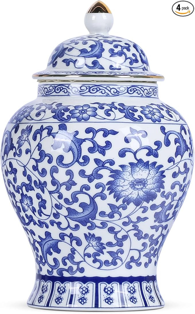 Chinese Ginger Jar with Lid Chinoiserie Antique Style,Home Decorative Retro Blue and White Porcel... | Amazon (US)
