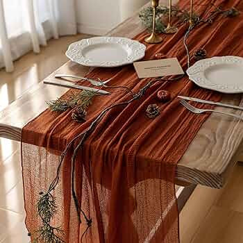 Fall Thanksgiving Table Runner Terracotta Decorations 120 Inch 10 FT Rustic Burnt Orange Sheer Ch... | Amazon (US)