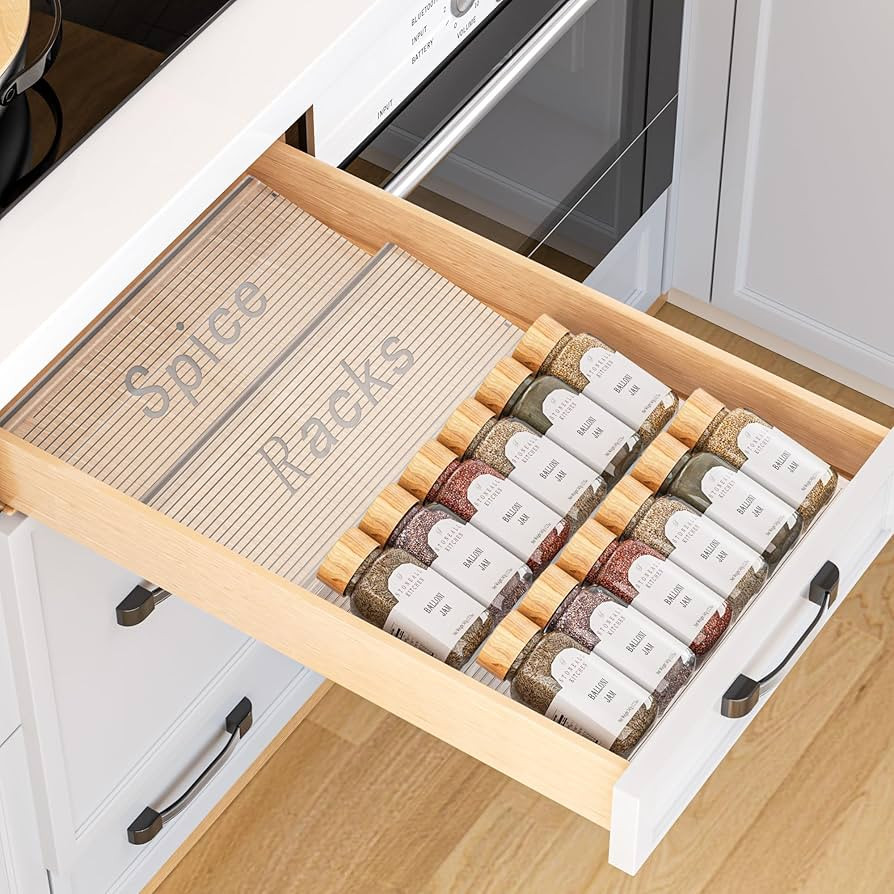 Spice Drawer Organizer, 2 Tier- 2 Pack Clear Acrylic Drawer Seasoning Organizer, Expandable From ... | Amazon (US)