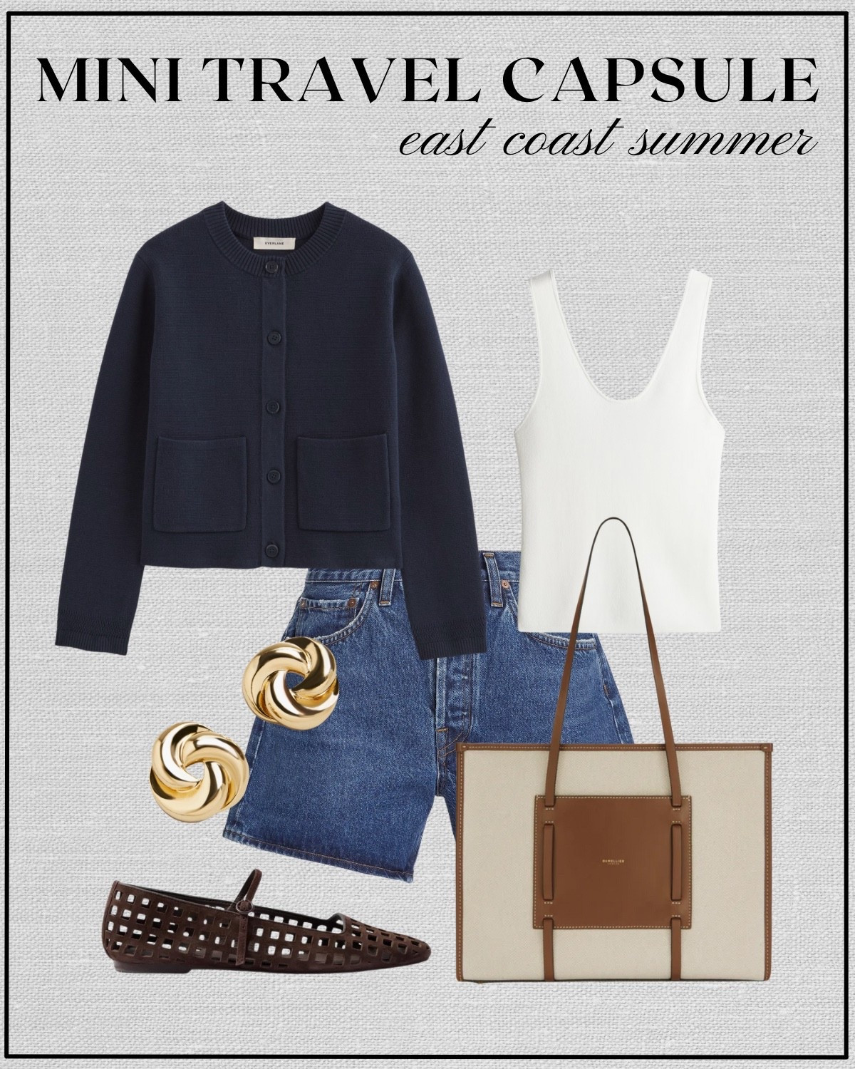 Mini travel capsule: east coast summer outfit inspo

Summer style / casual style / navy cardigan / white cami / denim shorts / ballet flats / Demellier tote 

#LTKTravel #LTKStyleTip