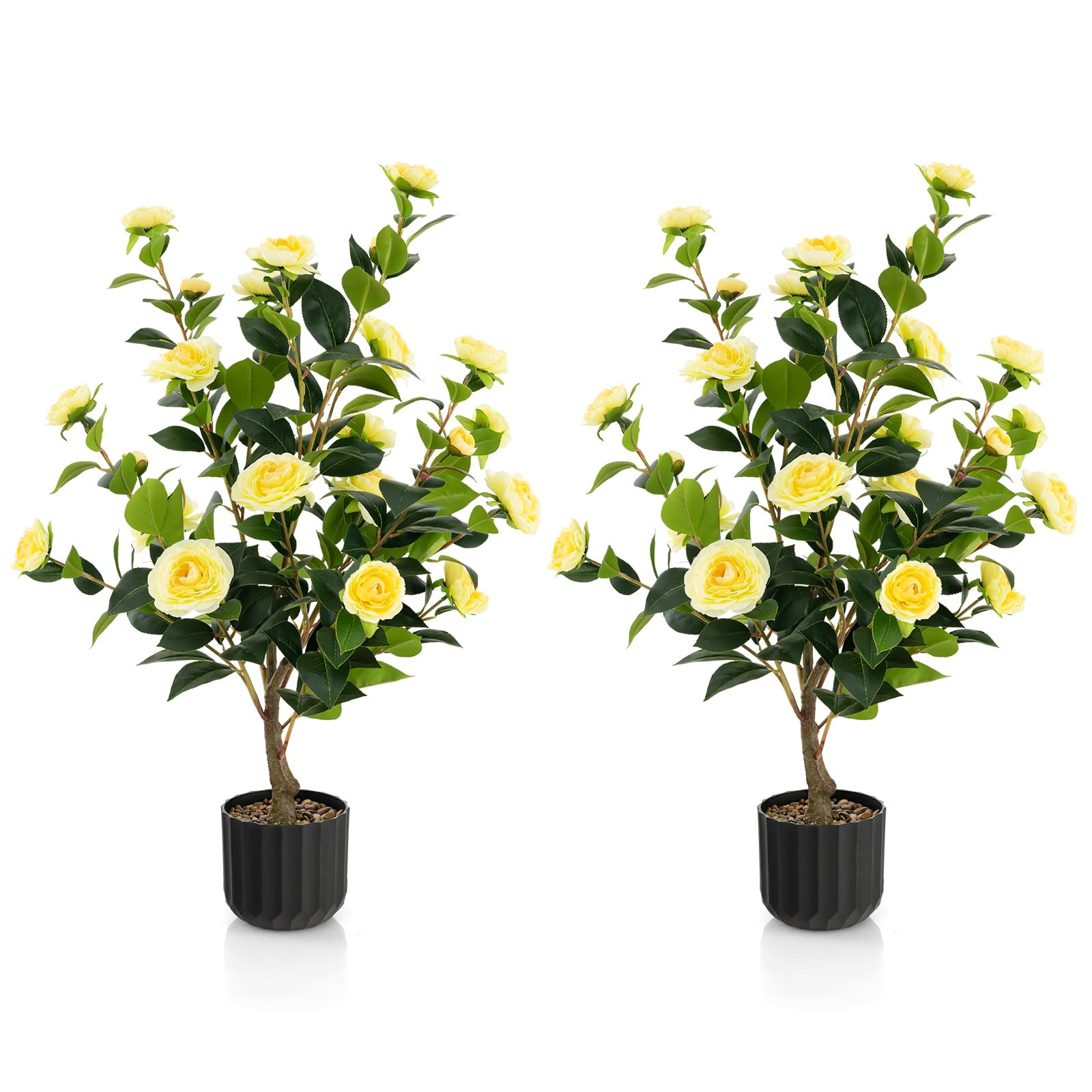 Goplus 38’’ Artificial Camellia Tree, 2 Pack Flower Plants Artificial Tree, Faux Floral Plant... | Amazon (US)