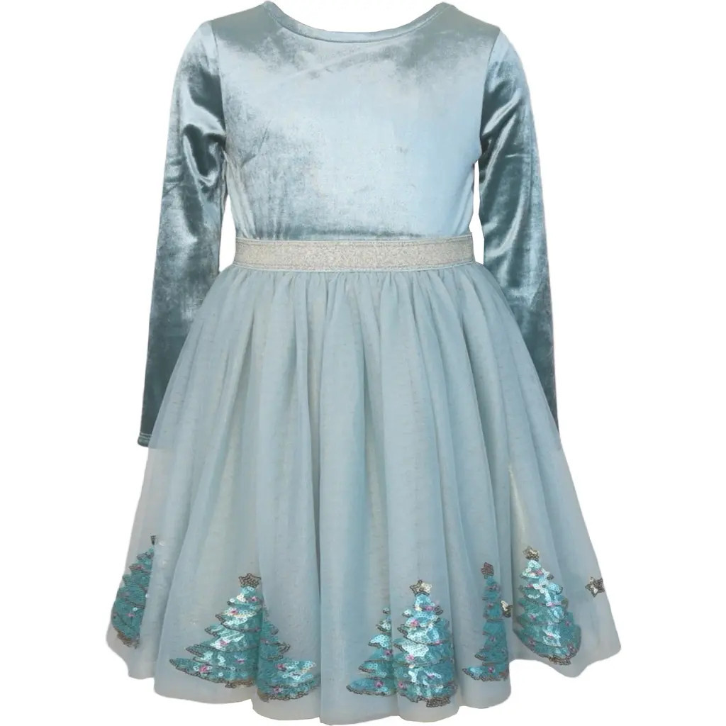 Zunie Kids' Long Sleeve Crushed Velvet & Mesh Party Dress in Sage at Nordstrom, Size 4 | Nordstrom