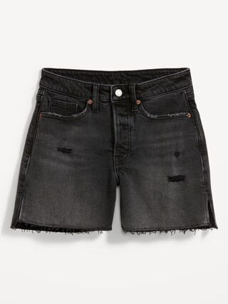 Curvy High-Waisted Button-Fly OG Straight Side-Slit Cut-Off Jean Shorts for Women -- 5-inch insea... | Old Navy (US)