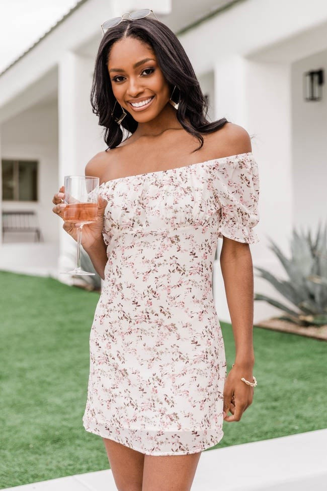 Wild Flower Love Floral Ruched Ivory Dress | Pink Lily