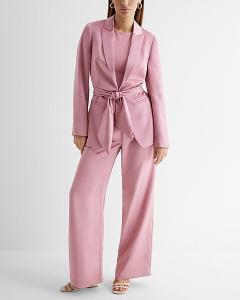 High Waisted Satin Pleated Trouser Pant | Express