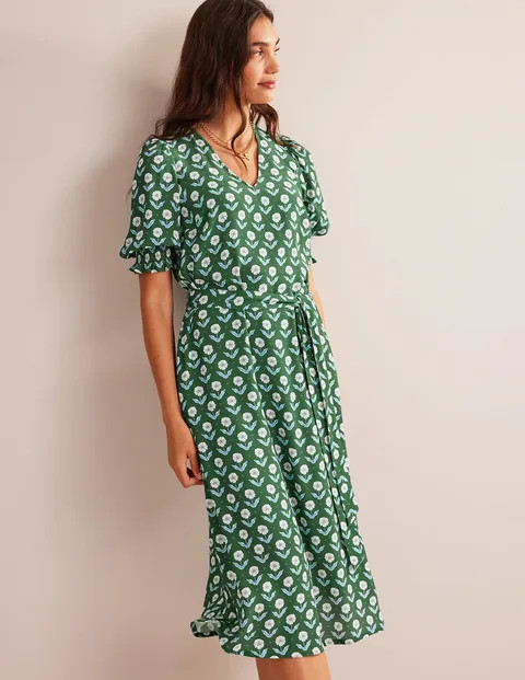 Smocked-Cuff Midi Dress | Boden (US)