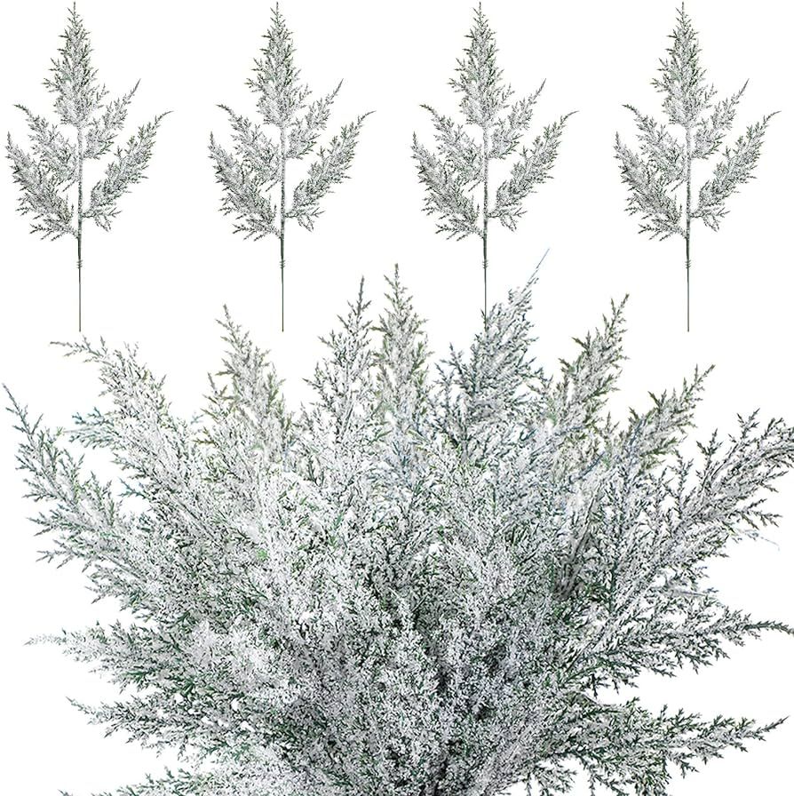 60 Pcs Christmas Artificial Faux Cedar Branches 12.6 Inch Artificial Green Cedar Sprigs Artificia... | Amazon (US)