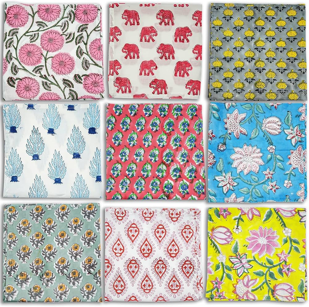 10 Pc Mix Lot Napkin Hand Block Print Napkin 100% Cotton Napkin Hand Made Napkin Size 16 x16 Inch... | Amazon (US)