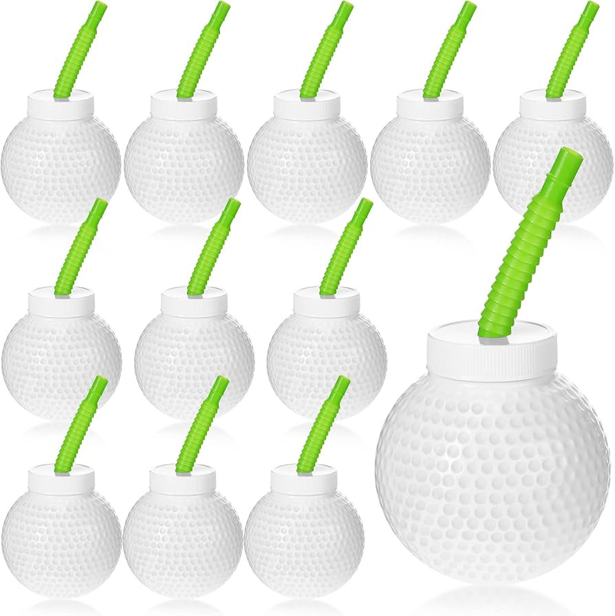 Sawysine 12 Set Golf Ball Cups with Straws and Lids - 10 oz Reusable Golf Plastic Cups Bulk for K... | Amazon (US)