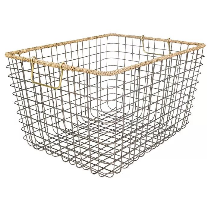 Large Rectangular Wire Basket with Seagrass Rim - Antique Pewter - Threshold™ | Target