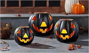 Halloween Metal Jack O Lanterns Pumpkin Set of 3 with LED Candles with Black Creepy Cloth Decorat... | Amazon (US)