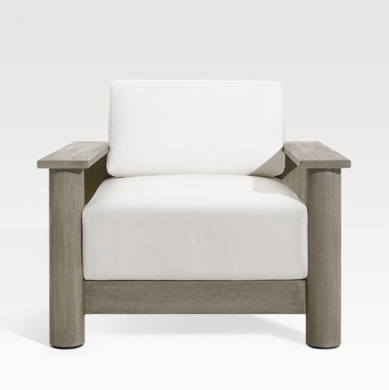 Ashore Grey Wash Mahogany Wood Outdoor Patio Lounge Chair with White Cushions | Crate & Barrel | Crate & Barrel